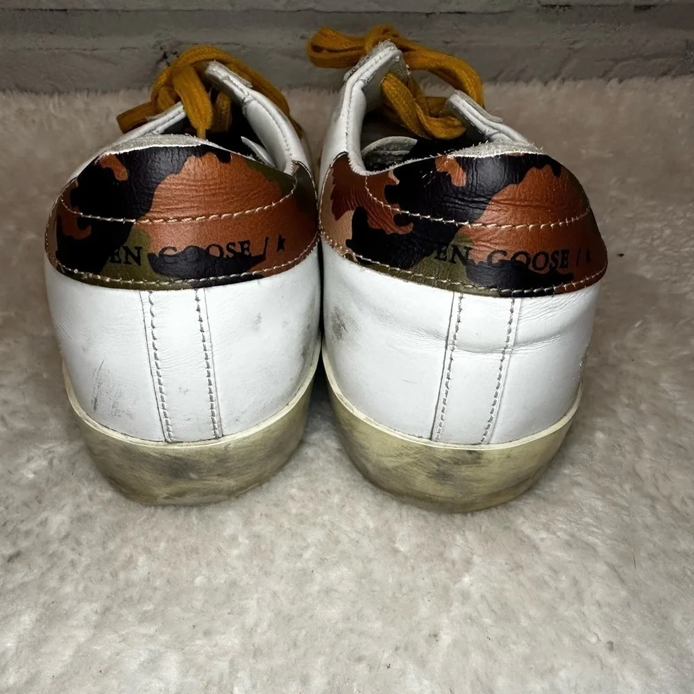 New Golden Goose Super Star Camo Heel and Glitter Star Sneakers Size 37